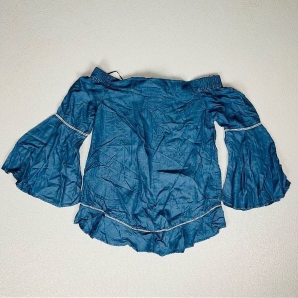 International Concepts Petite Off the Shoulder Denim Top Indigo PP NWT - Picture 7 of 9